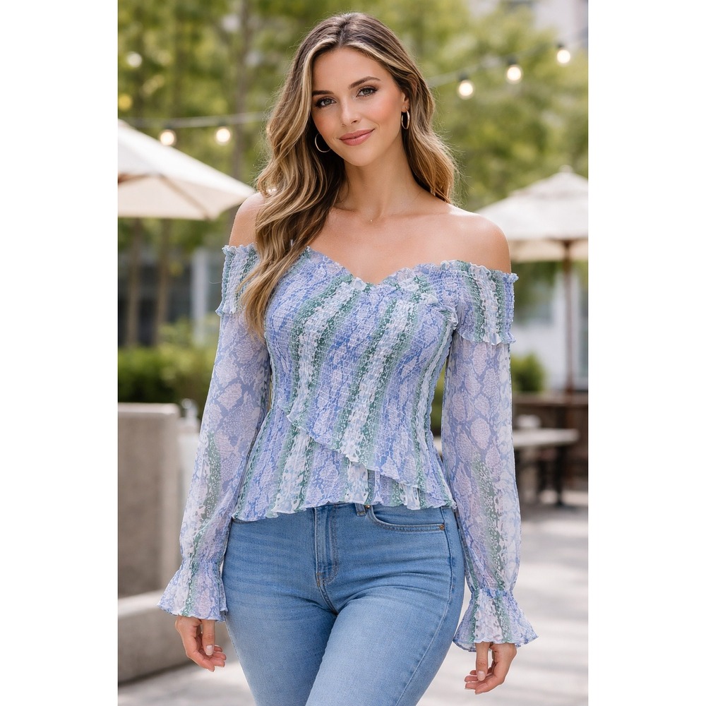 Lucy Paris- Blue and Green Patterned Blouse Size L